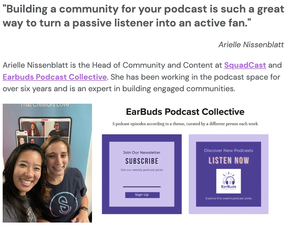 Screenshot of Grow My Podcast Show episode's show notes featuring images and personal photos